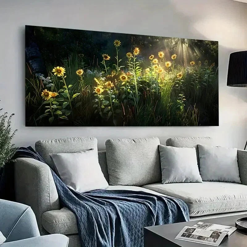 Enchanting Wild Flowers wall canvas office home room framed 120x60cm