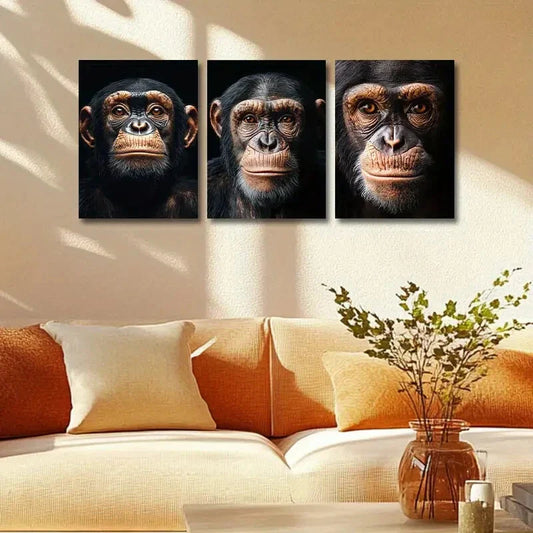 3pcs Chimpanzee Portraits Metal Print Ready to Hang Art