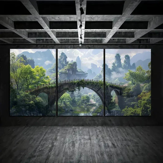 3pcs Peaceful World Of Mountains and Waters Metal Print Ready to Hang Art