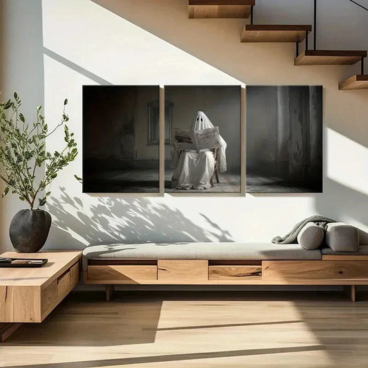 3pcs Mysterious Ghost Reading Newspaper Metal Print Ready to Hang Art