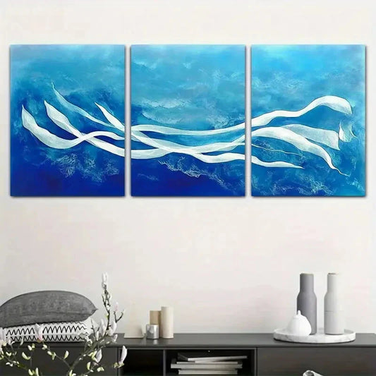 3pcs Abstract Blue & White Fish Contemporary Metal Print Ready to Hang Art