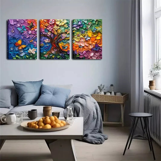 3pcs Vibrant Butterfly and Flower Triptych Wall Art Set Canvas Framed 40x60cm - High Quality Print 100% Australian Made Wall Canvas Ready to Hang
