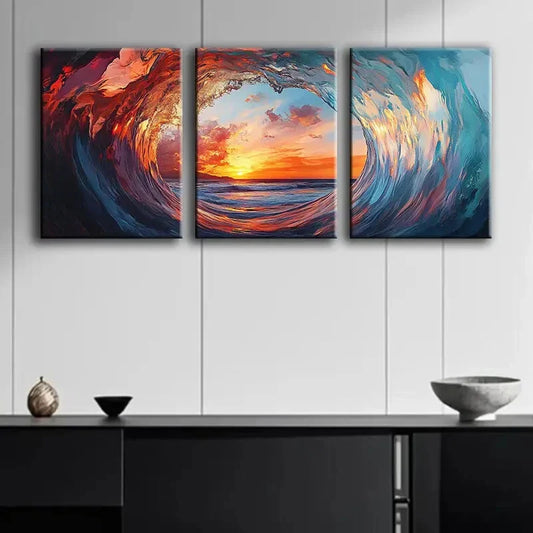3pcs Triple Pack Sunset Watergate Ocean Wave Wall Art Set Canvas Framed 40x60cm - High Quality Print 100% Australian Made Wall Canvas Ready to Hang