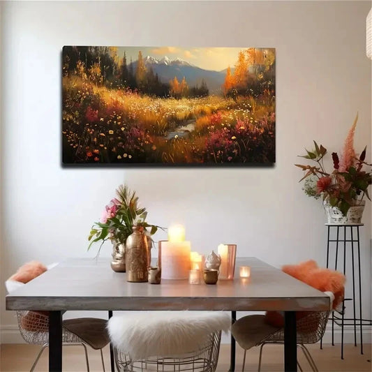 Wildflowers & Grasses Stream Wall Art Canvas Office Home Room Framed 120x60cm