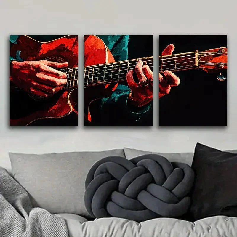 3pcs Guitar Playing Design Dark Modern Perfect Wall Art Set Canvas Framed 40x60cm - High Quality Print 100% Australian Made Wall Canvas Ready to Hang