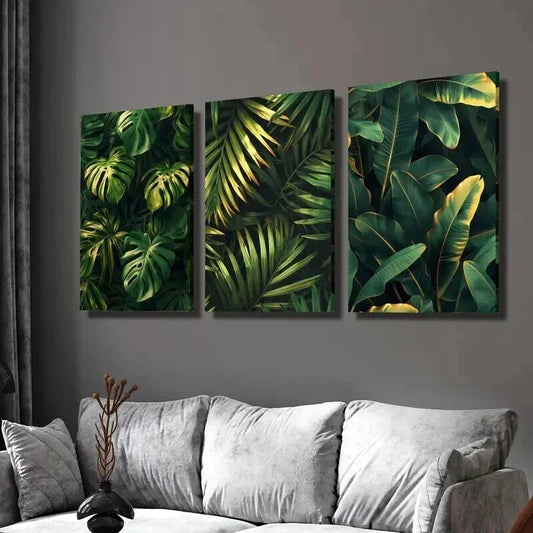 3pcs Tropical Monstera Golden Palm Leaf Wall Art Set Canvas Framed 40x60cm - High Quality Print 100% Australian Made Wall Canvas Ready to Hang