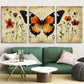 3pcs Vibrant Orange & Black Butterfly with Florals Metal Print Ready to Hang Art
