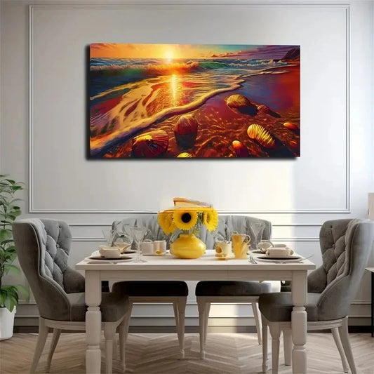 Seashells On The Beach Wall Art Canvas Office Home Room Framed 120x60cm