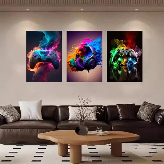 3pcs Video Game Controller Metal Print Ready to Hang Art