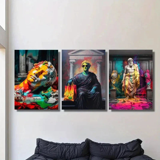 3pcs Ancient Greece, painting, sculpture, color Metal Print Ready to Hang Art