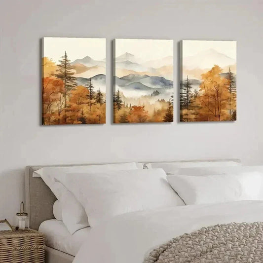 3pcs Autumn Mountain and Forest Landscape Wall Art Set Canvas Framed 40x60cm - High Quality Print 100% Australian Made Wall Canvas Ready to Hang