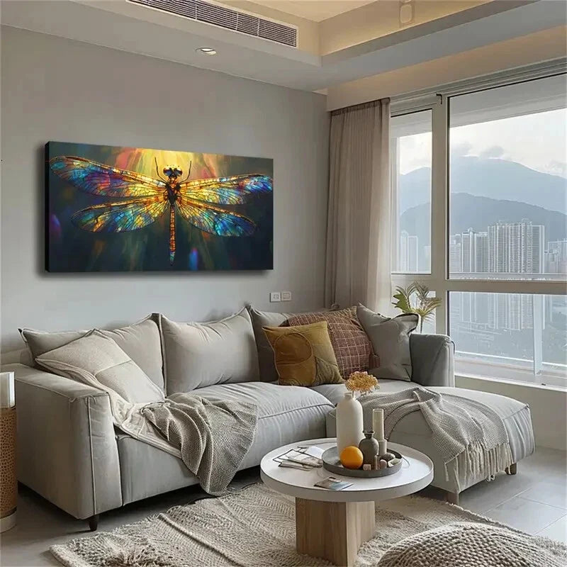 Dragonfly Vibrant Blue & Green Wall Art Canvas Office Home Room Framed 120x60cm