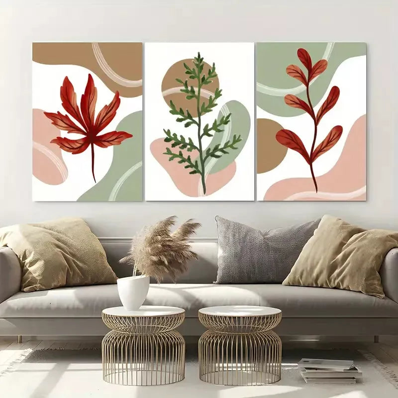 3pcs Green & Red Flowers and Grass Canvas Framed 40x60cm - High Quality Print 100% Australian Made Wall Canvas Ready to Hang