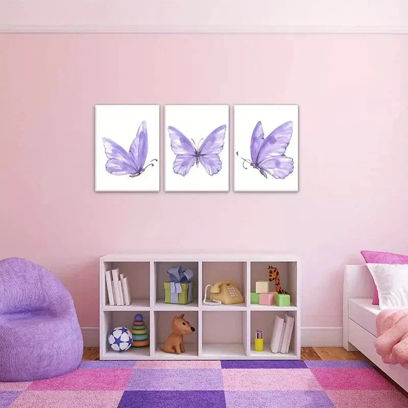 3pcs  Modern Rustic Art Deco Butterfly Metal Print Ready to Hang Art
