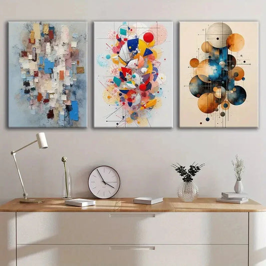 3pcs Modern Geometric Colorful Collage Posters, Metal Print Ready to Hang Art