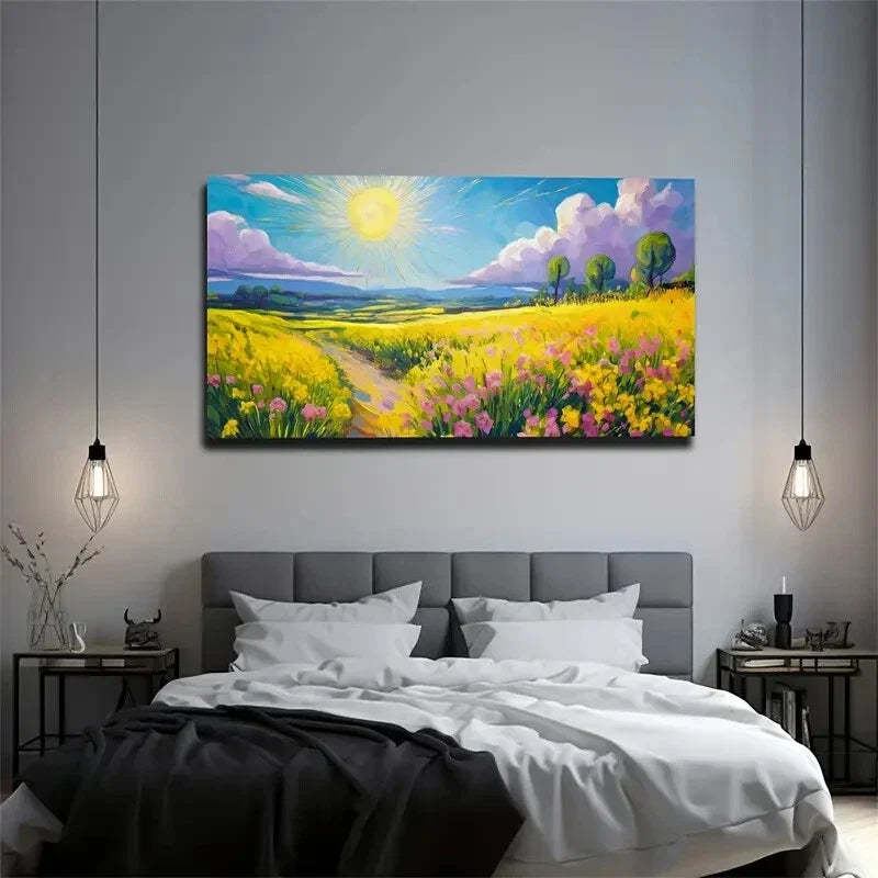 Vibrant Sun Soaring Sky Modern Wall Art Canvas Office Home Room Framed 120x60cm