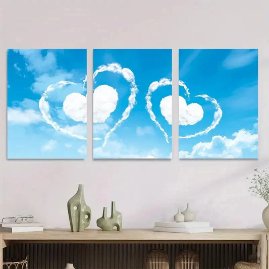3pcs Beautiful Heart Cloud Triptych Metal Print Ready to Hang Art