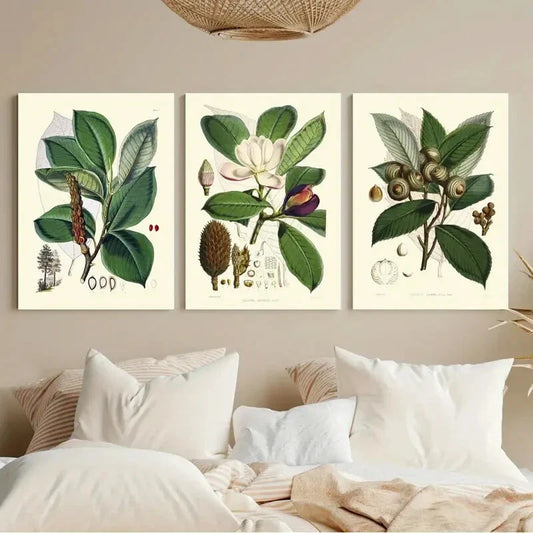3pcs Plant Green Floral Leaf Painting Metal Print Ready to Hang Art