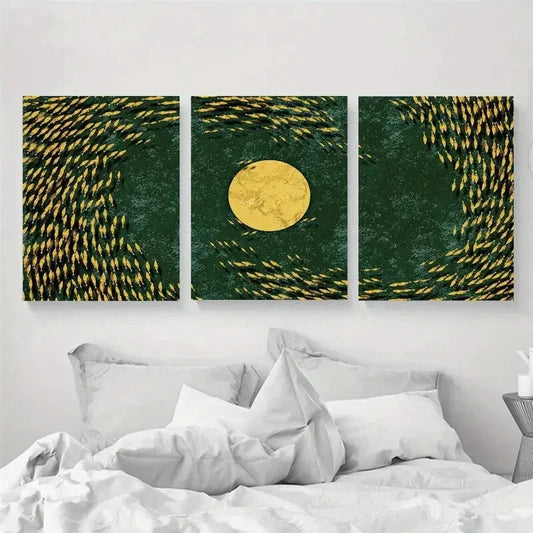 3pcs Neo-Chinese Style Abstract Sea view Metal Print Ready to Hang Art