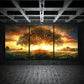 3pcs Beautiful Tree In The Center of An Open Area Metal Print Ready to Hang Art