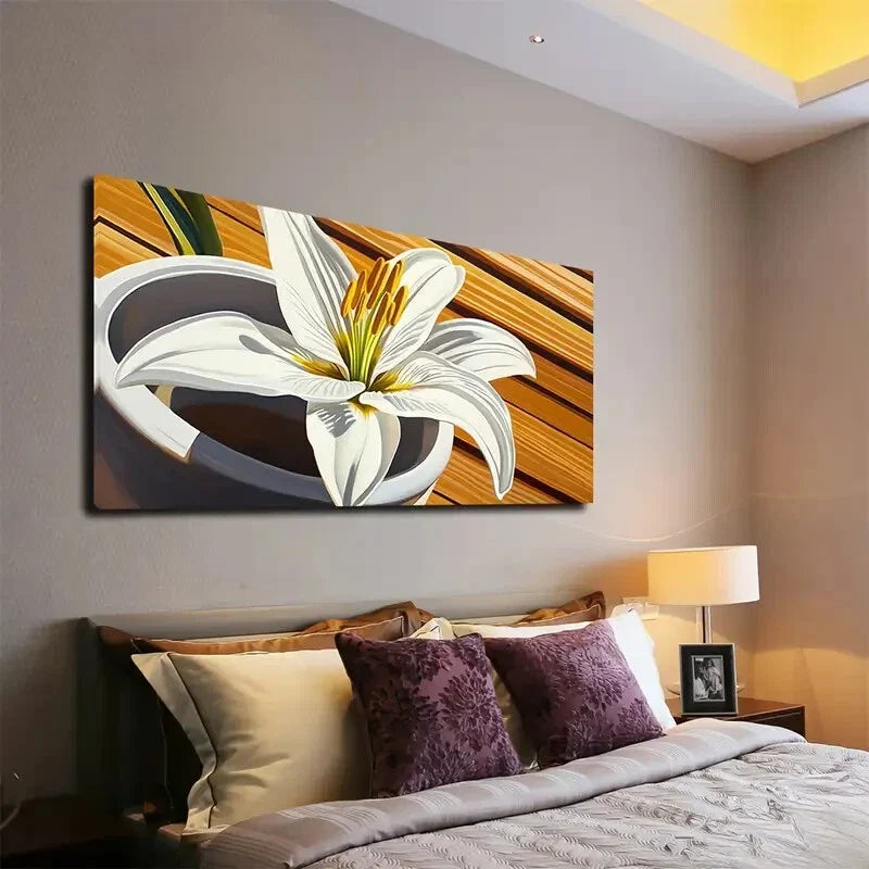Blooming White Lilies Grayish Wall Art Canvas Office Home Room Framed 120x60cm