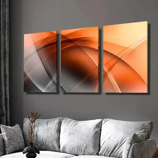 3pcs Black and Orange Wavy Shapes Wall Art Set Canvas Framed 40x60cm - High Quality Print 100% Australian Made Wall Canvas Ready to Hang