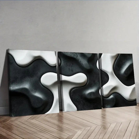 3pcs Shape on black background  Wall Art Set Canvas Framed 40x60cm - High Quality Print 100% Australian Made Wall Canvas Ready to Hang