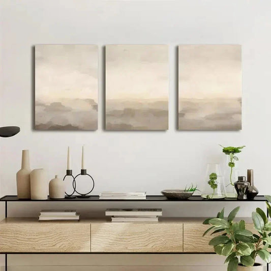 3pcs Abstract Beige Neutral Metal Print Ready to Hang Art