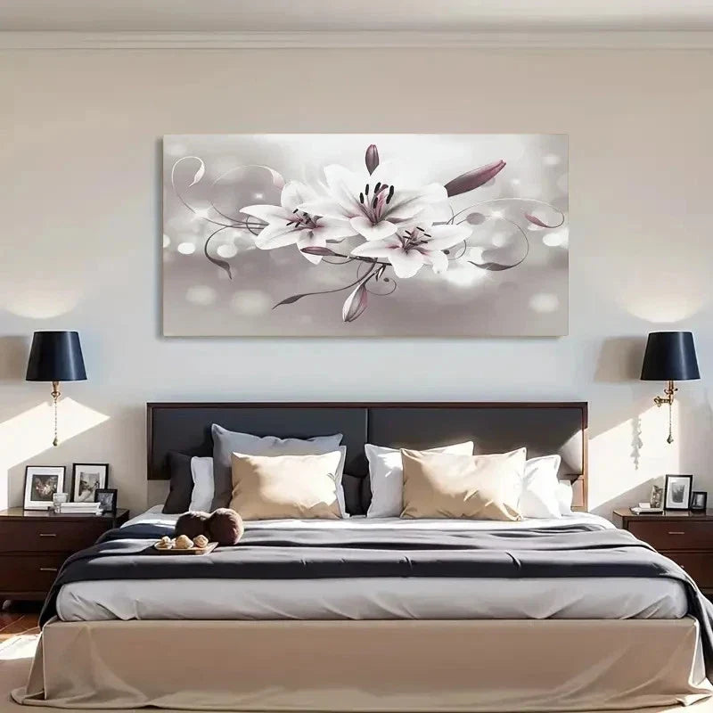 Geometric White Floral Style Wall Art Canvas Office Home Room Framed 120x60cm