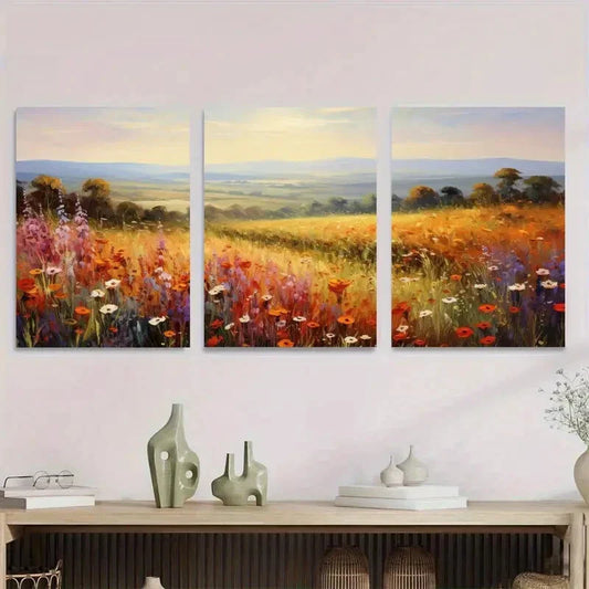 3pcs Vibrant Floral Landscape Metal Print Ready to Hang Art