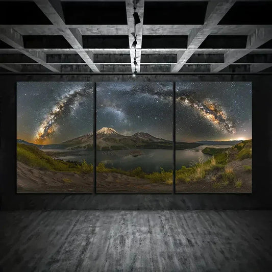 3pcs Cosmic Mountain Scenery Starry Sky Galaxy Metal Print Ready to Hang Art