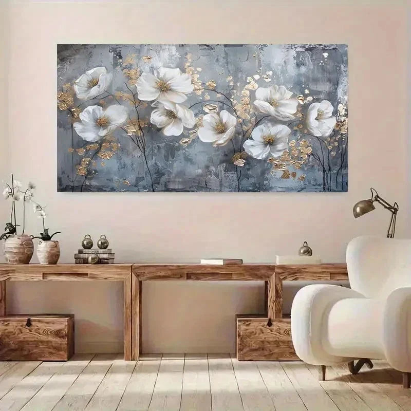 Graffiti With White Flowers Wall Art Canvas Office Home Room Framed 120x60cm