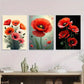 3pcs Vibrant Red Poppy Flower Metal Print Ready to Hang Art
