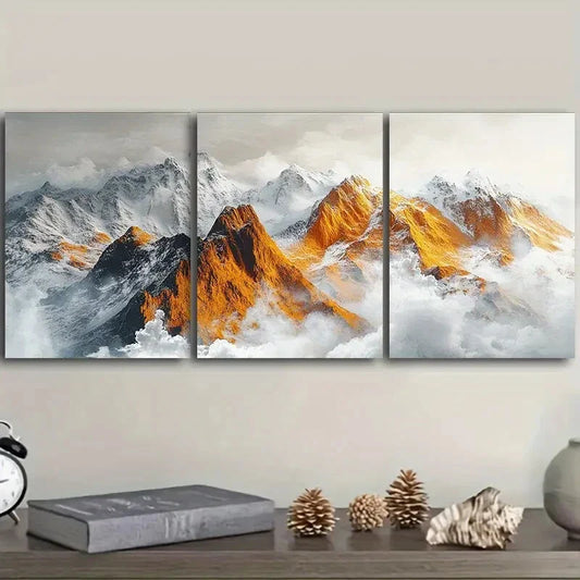 3pcs  Golden and Silvery Mountains  Metal Print Ready to Hang Art