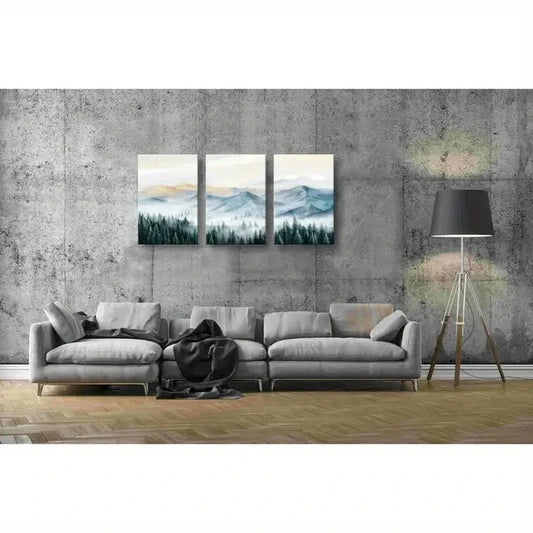3pcs Misty Forest Mountain Landscape Metal Print Ready to Hang Art