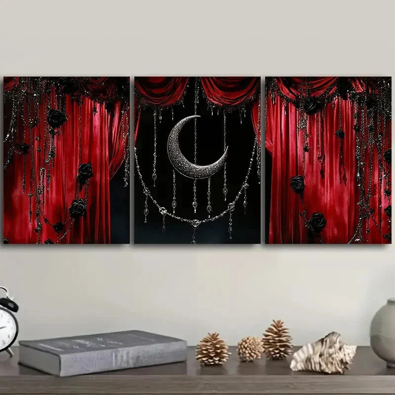 3pcs Black moon and red scenery Metal Print Ready to Hang Art