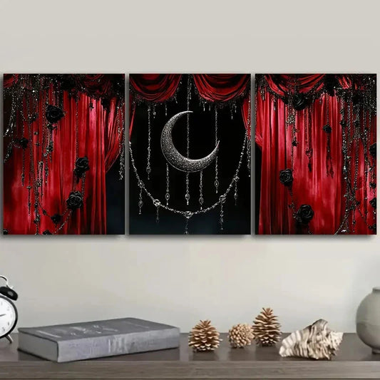 3pcs Black moon and red scenery Metal Print Ready to Hang Art