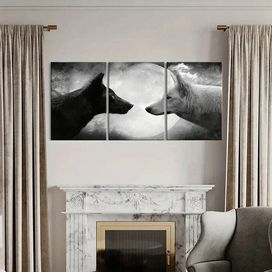 3pcs Two Wolves Under The Moon Metal Print Ready to Hang Art