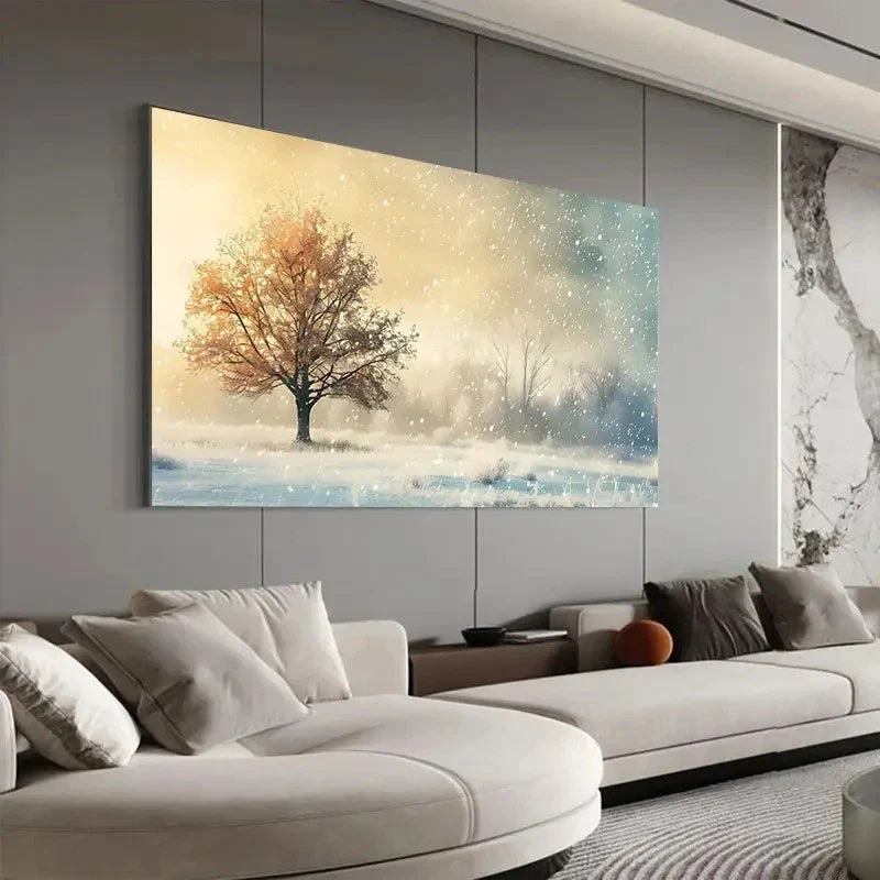 Serene Winter Landscape Snow Wall Art Canvas Office Home Room Framed 80x45cm