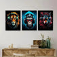 3pcs Cool Lion Wolf Gorilla Headphones Metal Print Ready to Hang Art