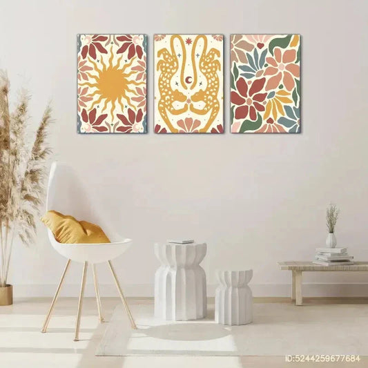 3pcs Bohemian Vibrant Floral & Botanical Prints Metal Print Ready to Hang Art