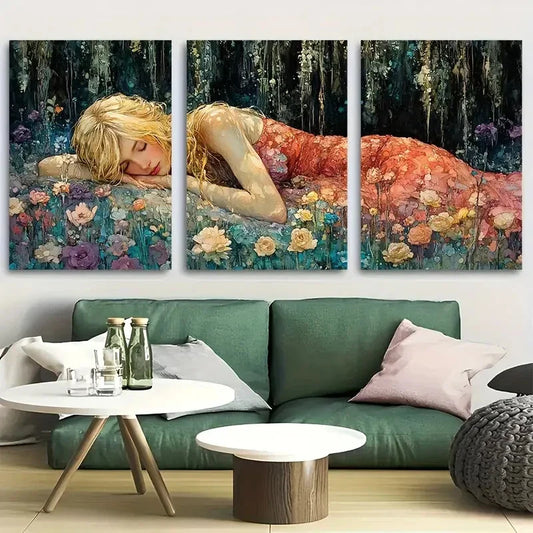 3pcs Elegant Nymph Resting In Forest Glade Metal Print Ready to Hang Art
