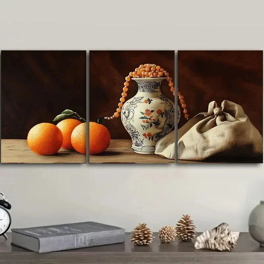 3pcs Still life painting of an old vase Metal Print Ready to Hang Art