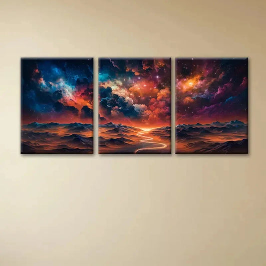 3pcs Vibrant Starry Skies & Mountain Range Metal Print Ready to Hang Art