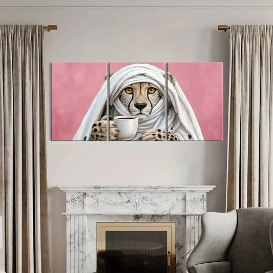 3pcs Artistic Cheetah Wrapped in Cloth Unique Metal Print Ready to Hang Art