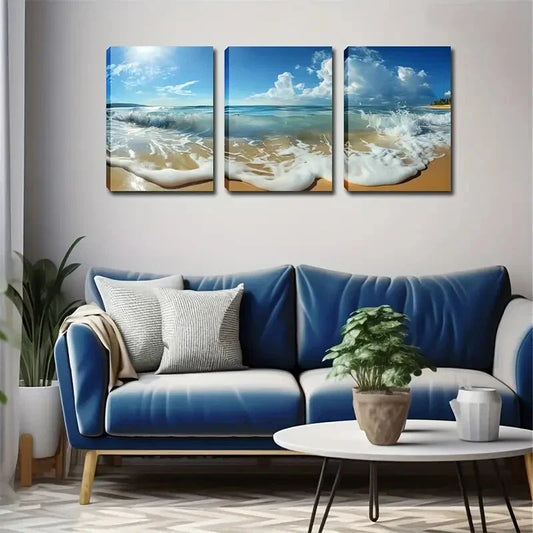 3pcs Wave Beach In The Afterglow Metal Print Ready to Hang Art