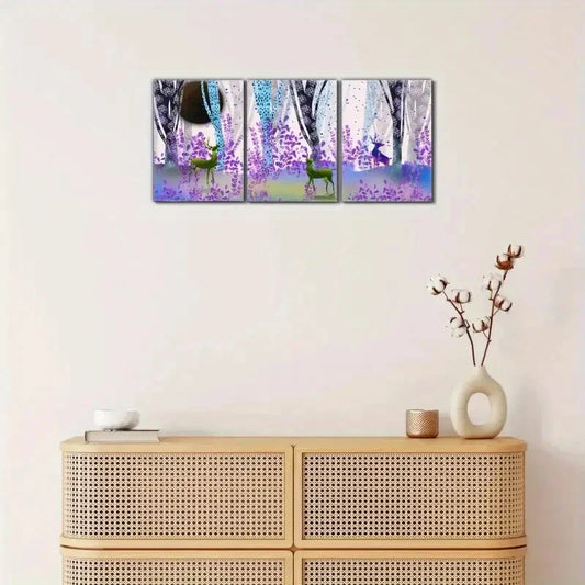 3pcs Sika deer, animals in the forest, Metal Print Ready to Hang Art