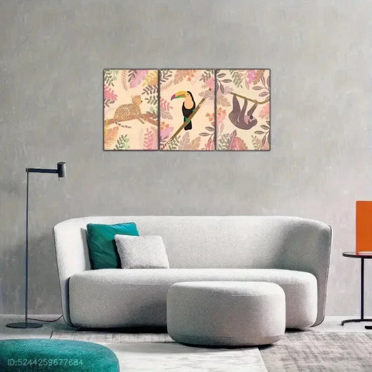 3pcs Leopard Toucan Sloth Animal Safari Art Metal Print Ready to Hang Art