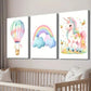 3pcs Cute Pink Unicorn Flowers And Butterflies Wall Art Set Canvas Framed 40x60cm - High Quality Print 100% Australian Made Wall Canvas Ready to Hang