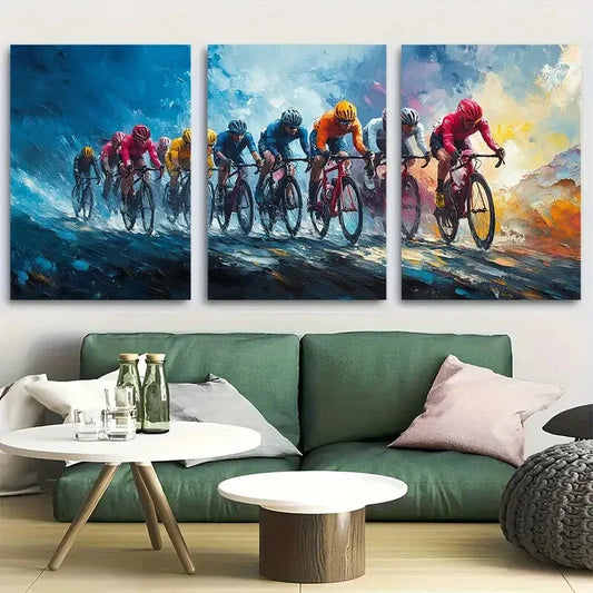 3pcs Dynamic Cycling Race Design Metal Print Ready to Hang Art